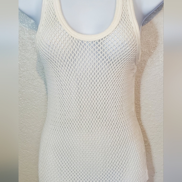 💚5/$25 Pendeed White Mesh Open Weave Cotton Knit Tank Top Mini Dress Dancewear - Picture 2 of 8